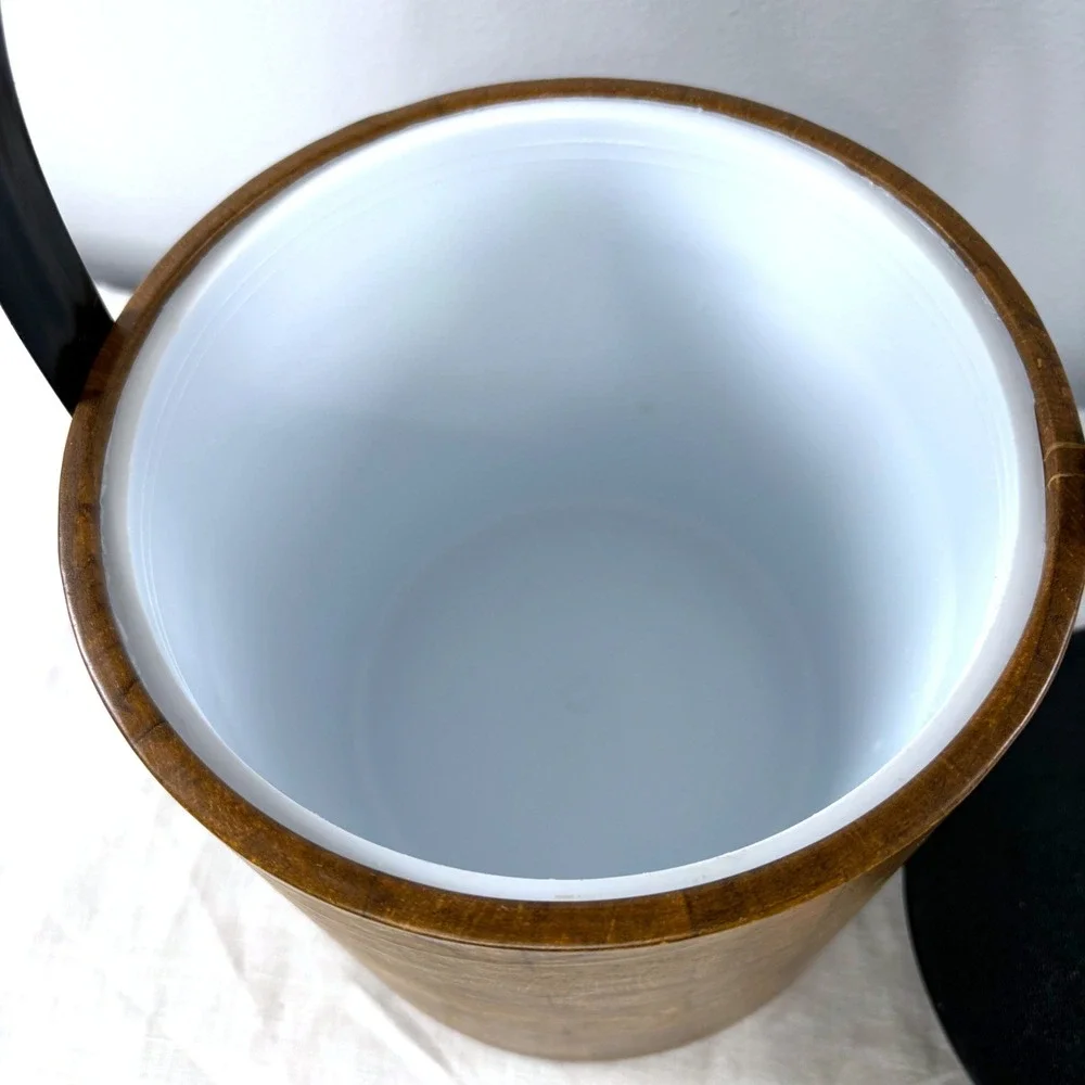 Vintage Irvinware Ice Bucket Faux Wood Parquet Mid Century Modern Made in USA